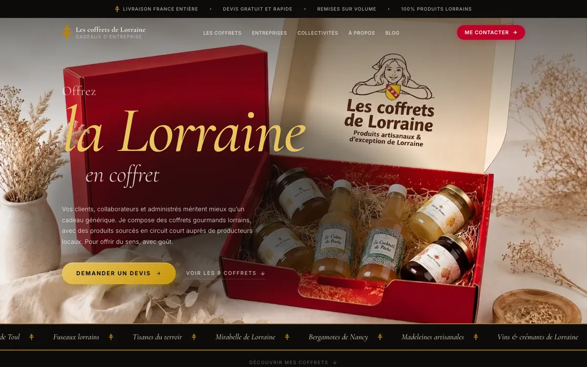 Page d'accueil du site Les Coffrets de Lorraine